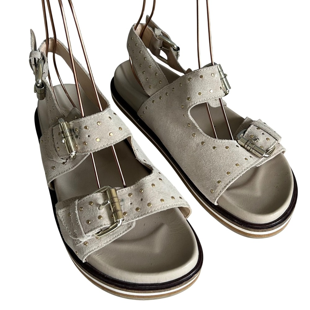 Anthropologie Pilcro Fisherman Sandals Size 39 8 8.5 Suede Studded Buckle earthy